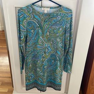 Michael Kors blue/green paisley print dress, size S